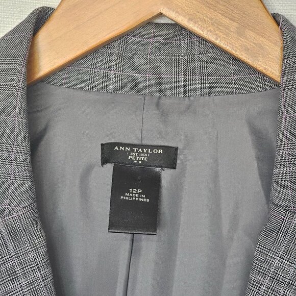Ann Taylor Signature Plaid Blazer Jacket Pant 2pc Suit Set Gray Women's S/M - Picture 3 of 16